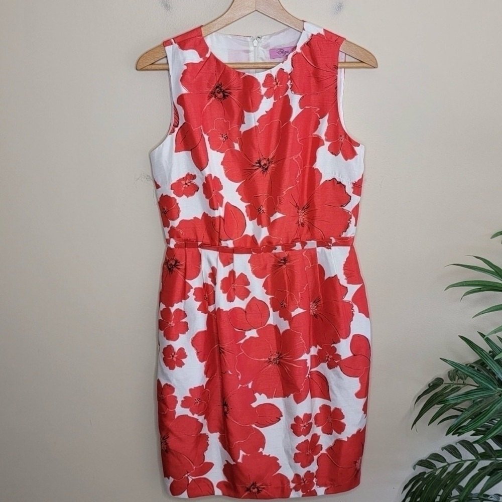 Eliza J | Red & White Poppy Floral Sheath Dress Size 8